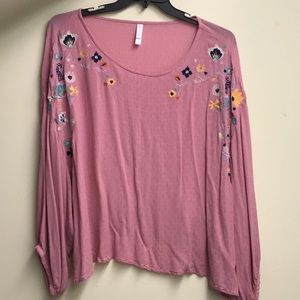 Pink embroidered comfy boho top 2X
